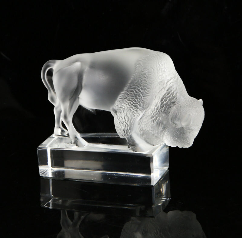 LALIQUE FRANCE - BULL BISON BUFFALO CRYSTAL GLASS PAPERWEIGHT MODEL SCULPTURE