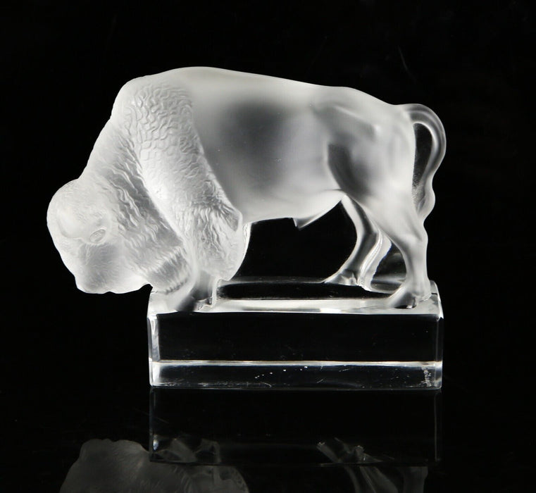 LALIQUE FRANCE - BULL BISON BUFFALO CRYSTAL GLASS PAPERWEIGHT MODEL SCULPTURE