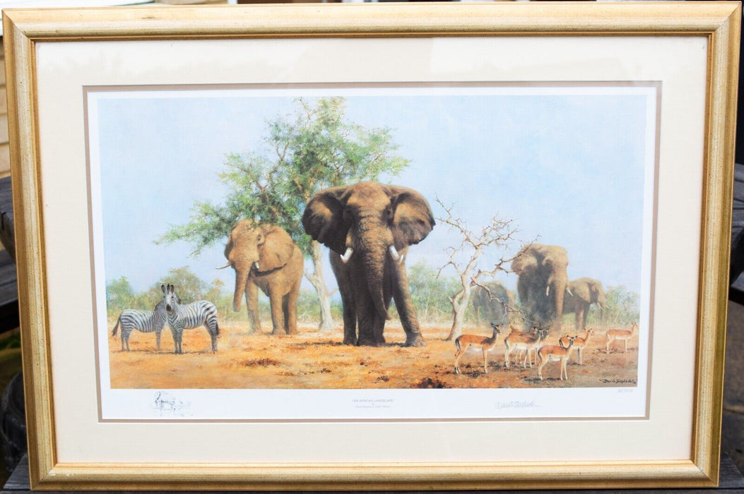DAVID SHEPHERD, 'AN AFRICAN LANDSCAPE', LIMITED EDITION ELEPHANTS PRINT, SIGNED