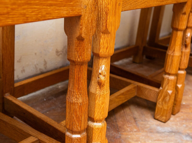 ROBERT 'MOUSEMAN' THOMPSON OF KILBURN - SET OF 4 OAK LATTICE HALL DINING CHAIRS
