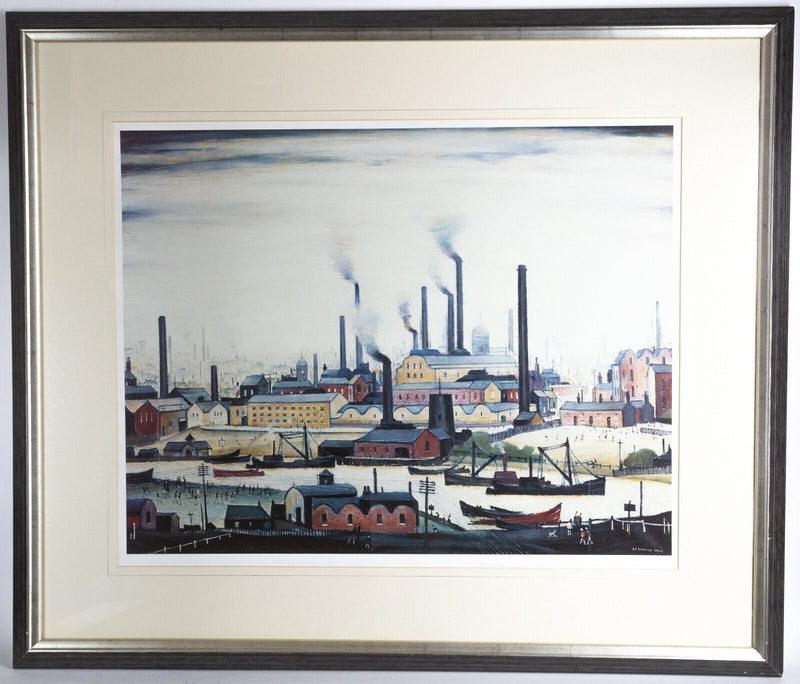 L.S. LAURENCE STEPHEN LOWRY, 'A RIVER BANK', LIMITED EDITION COLOUR PRINT, 48/850