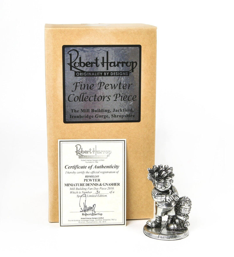 ROBERT HARROP 'PEWTER MINI DENNIS & GNASHER' BEANO DANDY FIGURE BDMILL05, BOXED