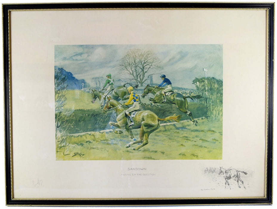 SNAFFLES, CHARLES JOHNSON PAYNE, 'SANDOWN', COLOUR HORSE RACING PRINT, SIGNED