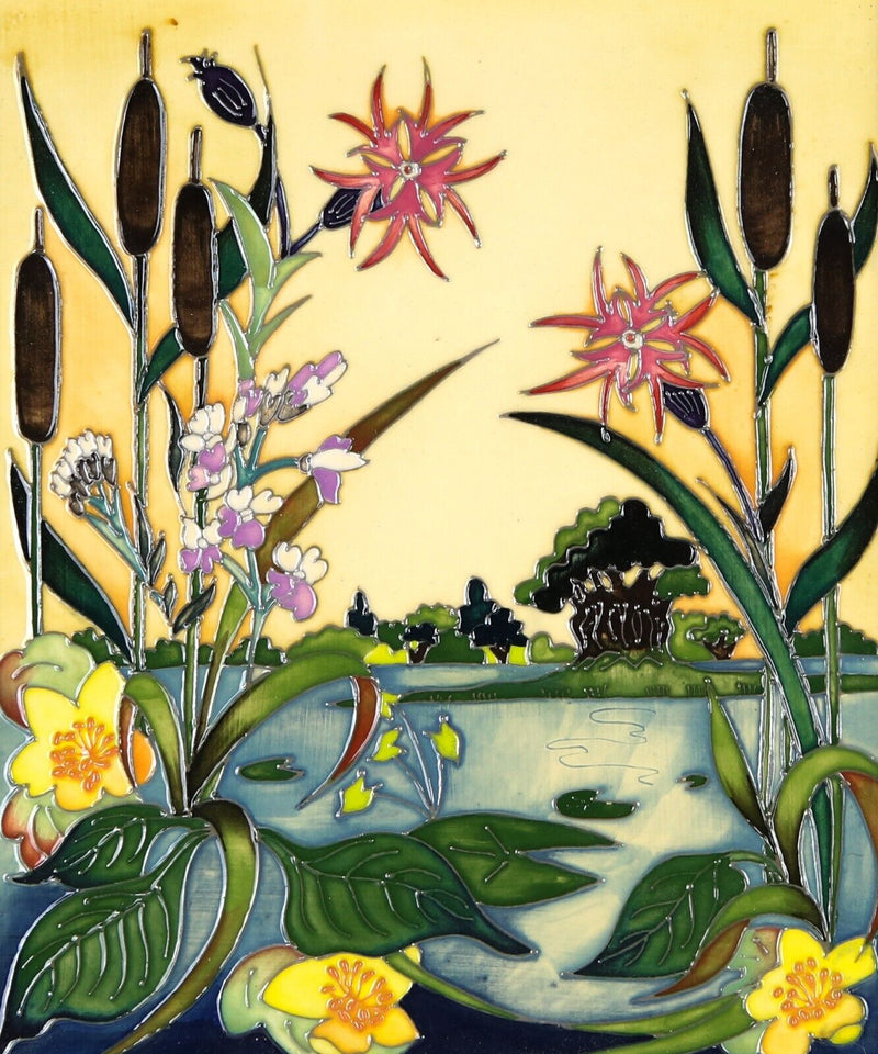 MOORCROFT POTTERY 'RUNNYMEDE' 2015 NICOLA SLANEY LAKESIDE BULLRUSHES PLAQUE