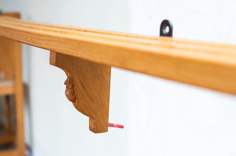 ROBERT 'MOUSEMAN' THOMPSON OF KILBURN - SOLID ADZED OAK WALL SHELF SHELVING UNIT