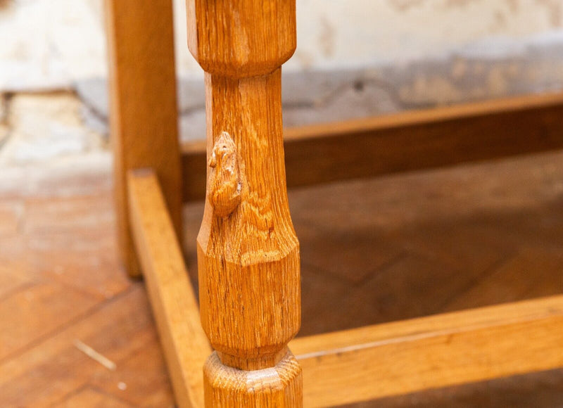 ROBERT 'MOUSEMAN' THOMPSON - PAIR OF OAK LATTICE BACK CARVER ELBOW ARM CHAIRS
