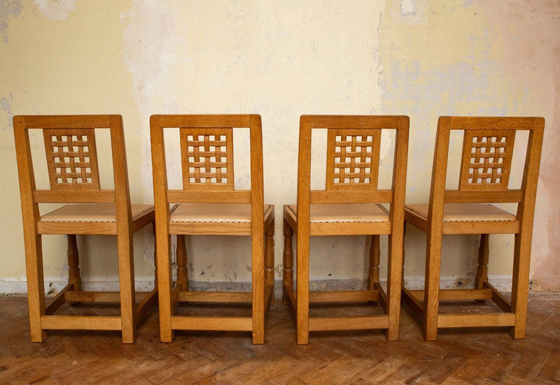 ROBERT 'MOUSEMAN' THOMPSON OF KILBURN - SET OF 4 OAK LATTICE HALL DINING CHAIRS