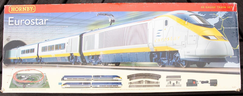 HORNBY 'EUROSTAR' 00 GAUGE 4-CAR TRAIN LOCOMOTIVE TRACK SET R1071, BOXED