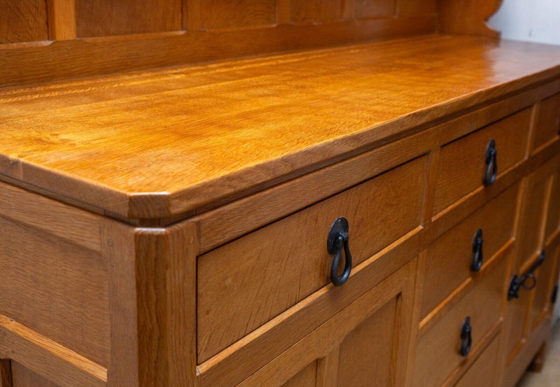 ROBERT 'MOUSEMAN' THOMPSON OF KILBURN SOLID OAK WELSH DRESSER SIDEBOARD BOOKCASE