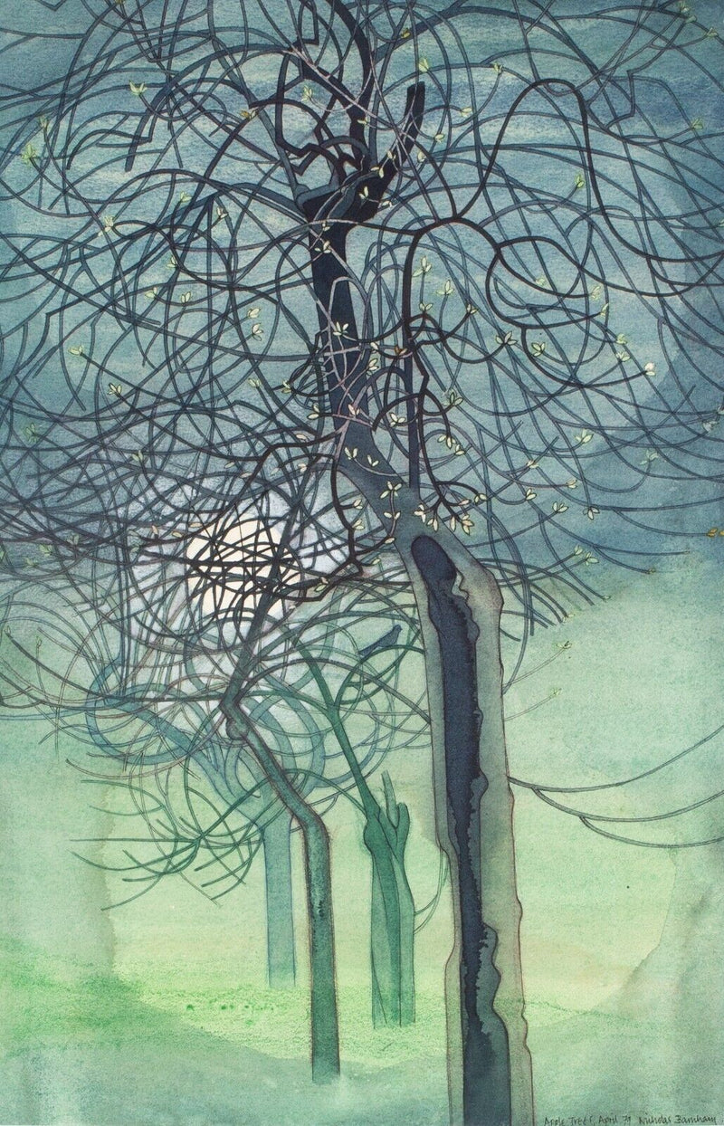 NICHOLAS BARNHAM, 'APPLE TREES IN MARY'S GARDEN', WATERCOLOUR PAINTING, SIGNED