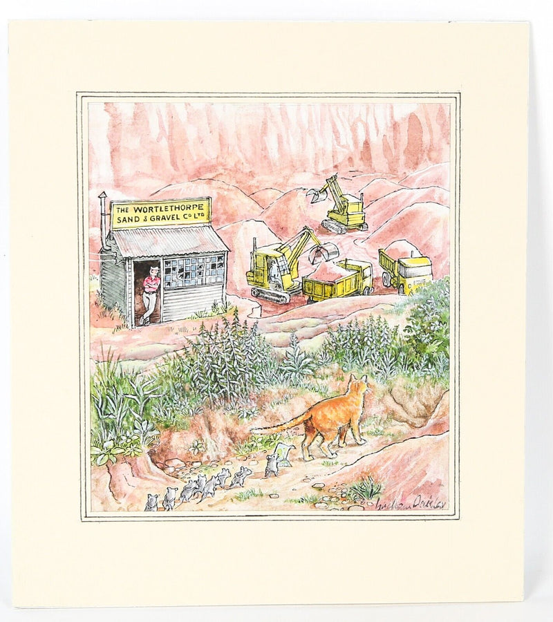GRAHAM OAKLEY, SAMPSON & CHURCH MICE ENTER GRAVEL PIT, ORIGINAL ARTWORK PAINTING