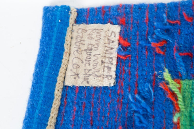 BOBBIE COX 'WOVEN WORLD, RED SQUARE BLUE' SAMPLER WOOL TAPESTRY CONTEMPORARY ART