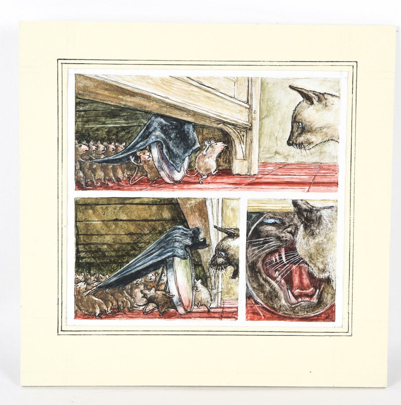 GRAHAM OAKLEY, CHURCH MICE TAUNT SIAMESE CAT, ORIGINAL SAMPSON ARTWORK PAINTING