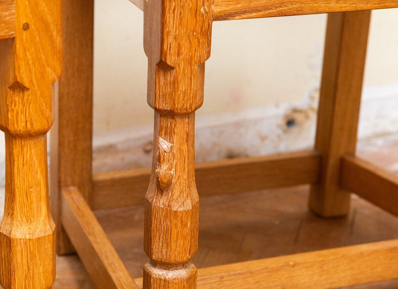 ROBERT 'MOUSEMAN' THOMPSON - PAIR OF OAK LATTICE BACK CARVER ELBOW ARM CHAIRS