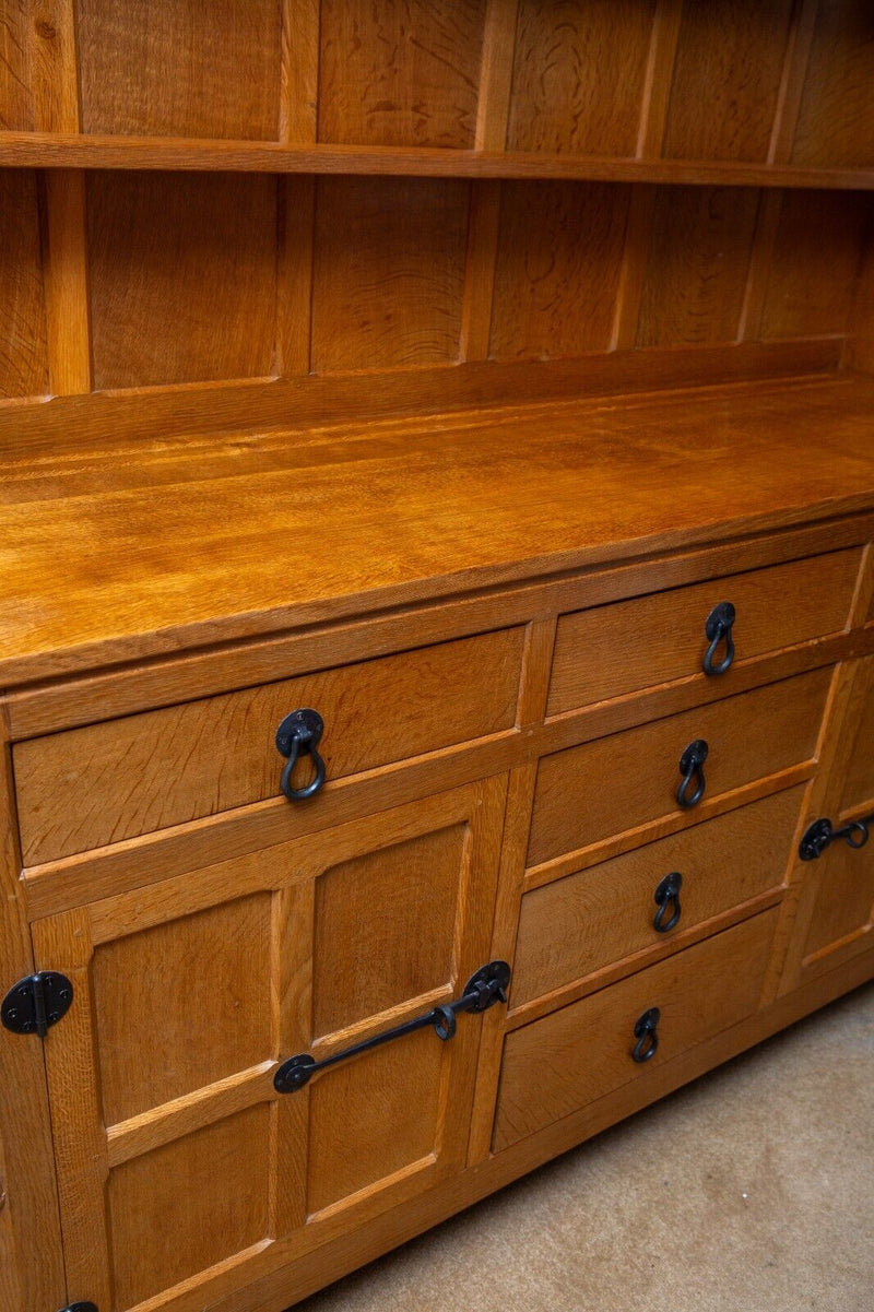 ROBERT 'MOUSEMAN' THOMPSON OF KILBURN SOLID OAK WELSH DRESSER SIDEBOARD BOOKCASE