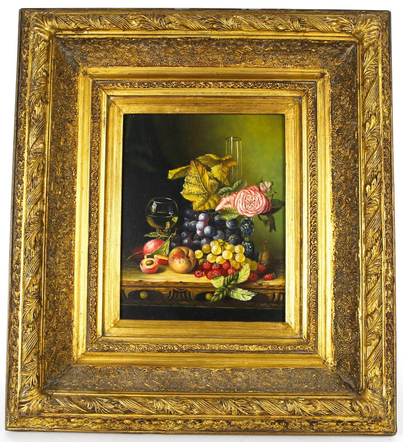 L JENSEN - STILL LIFE OF FRUIT & FLOWERS, INTERIOR STUDY, OIL PAINTING, SIGNED