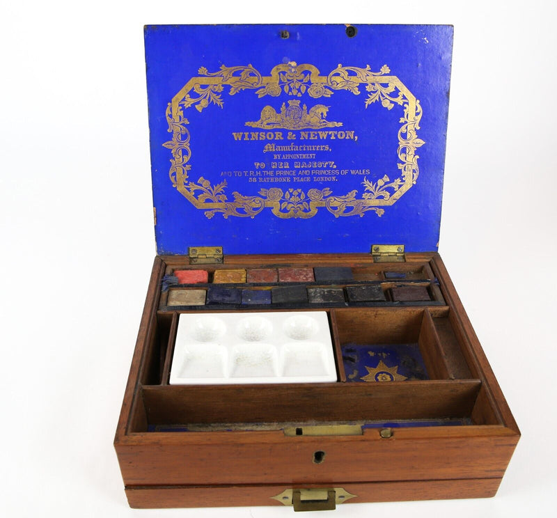 WINSOR & NEWTON - ANTIQUE VICTORIAN ARTIST'S WATERCOLOUR PAINT KIT SET WORK BOX