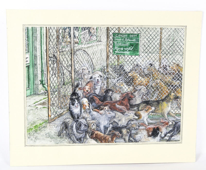 GRAHAM OAKLEY, DOGS ESCAPING THE CANINE DEPT POUND, ORIGINAL WATERCOLOUR ARTWORK