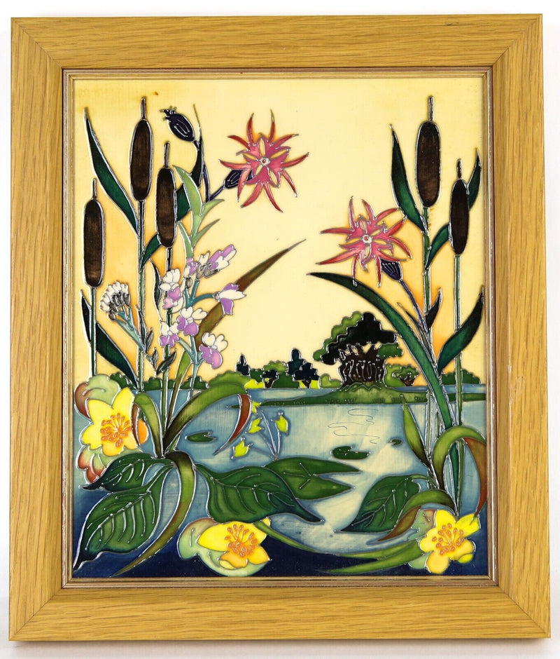 MOORCROFT POTTERY 'RUNNYMEDE' 2015 NICOLA SLANEY LAKESIDE BULLRUSHES PLAQUE