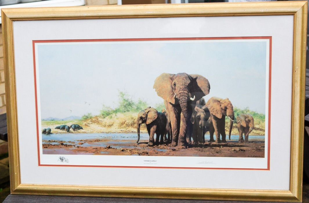 DAVID SHEPHERD, 'EVENING IN AFRICA' LIMITED EDITION WILD ELEPHANTS PRINT, SIGNED