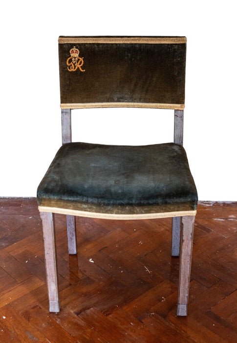 KING GEORGE VI - ORIGINAL 1937 ROYAL CORONATION CHAIR STOOL, LIMED OAK & VELVET