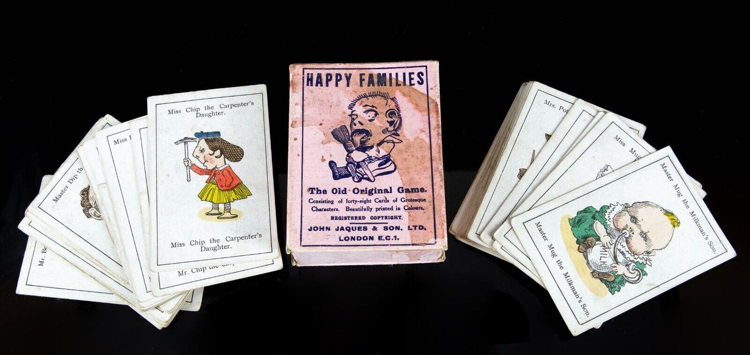 ANTIQUE EARLY C20th JACQUES HAPPY FAMILIES PLAYING CARDS PACK, COMPLETE & BOXED