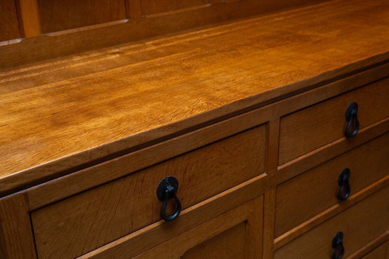 ROBERT 'MOUSEMAN' THOMPSON OF KILBURN SOLID OAK WELSH DRESSER SIDEBOARD BOOKCASE