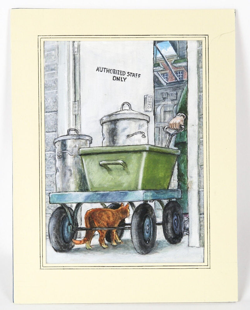 GRAHAM OAKLEY, SAMPSON THE CAT HIDING, ORIGINAL CHURCH MICE WATERCOLOUR ARTWORK