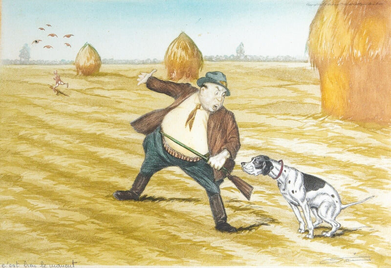 BORIS O'KLEIN 'C'EST BIEN LE MOMENT' FRENCH COMICAL DOG ETCHING PRINT, SIGNED