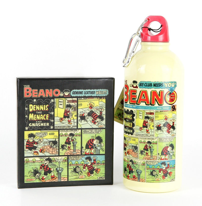 BEANO, DENNIS THE MENACE - WILD & WOLF COLLECTION LEATHER WALLET & WATER BOTTLE