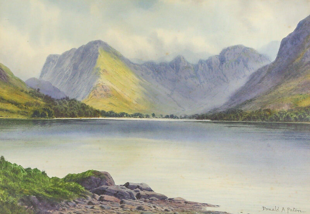 EDWARD THOMPSON, DONALD A PATON, 'BUTTERMERE'S LONELY SHORE', WATERCOLOUR SIGNED