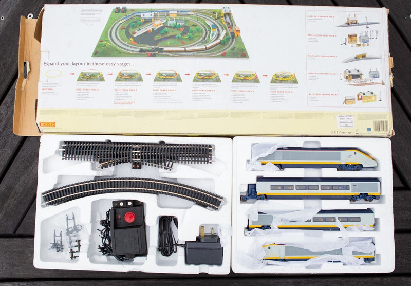 HORNBY 'EUROSTAR' 00 GAUGE 4-CAR TRAIN LOCOMOTIVE TRACK SET R1071, BOXED