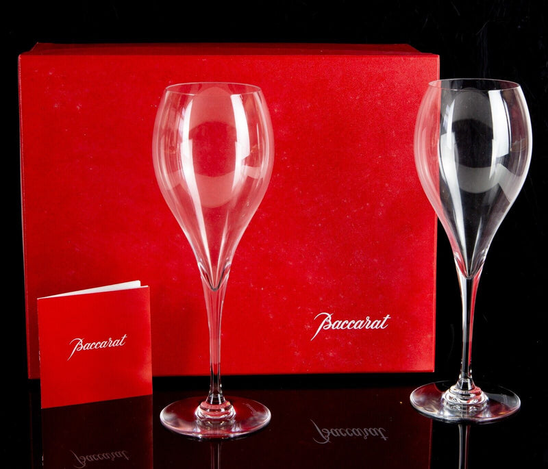 BACCARAT - PAIR OF CRYSTAL FLUTE GLASSES 21cm, BOXED