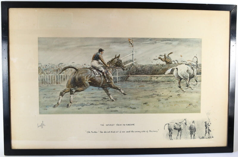 SNAFFLES, CHARLES JOHNSON PAYNE, 'THE WORST VIEW IN EUROPE', RACING PRINT, SIGNED
