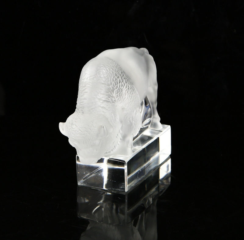 LALIQUE FRANCE - BULL BISON BUFFALO CRYSTAL GLASS PAPERWEIGHT MODEL SCULPTURE