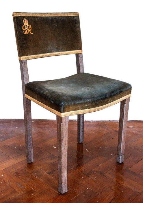 KING GEORGE VI - ORIGINAL 1937 ROYAL CORONATION CHAIR STOOL, LIMED OAK & VELVET